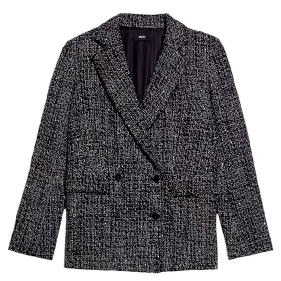 THEORY Wool Double Breasted Jacket Piazza Noelle Tweed Coat Gray Black Creative - Picture 13 of 15